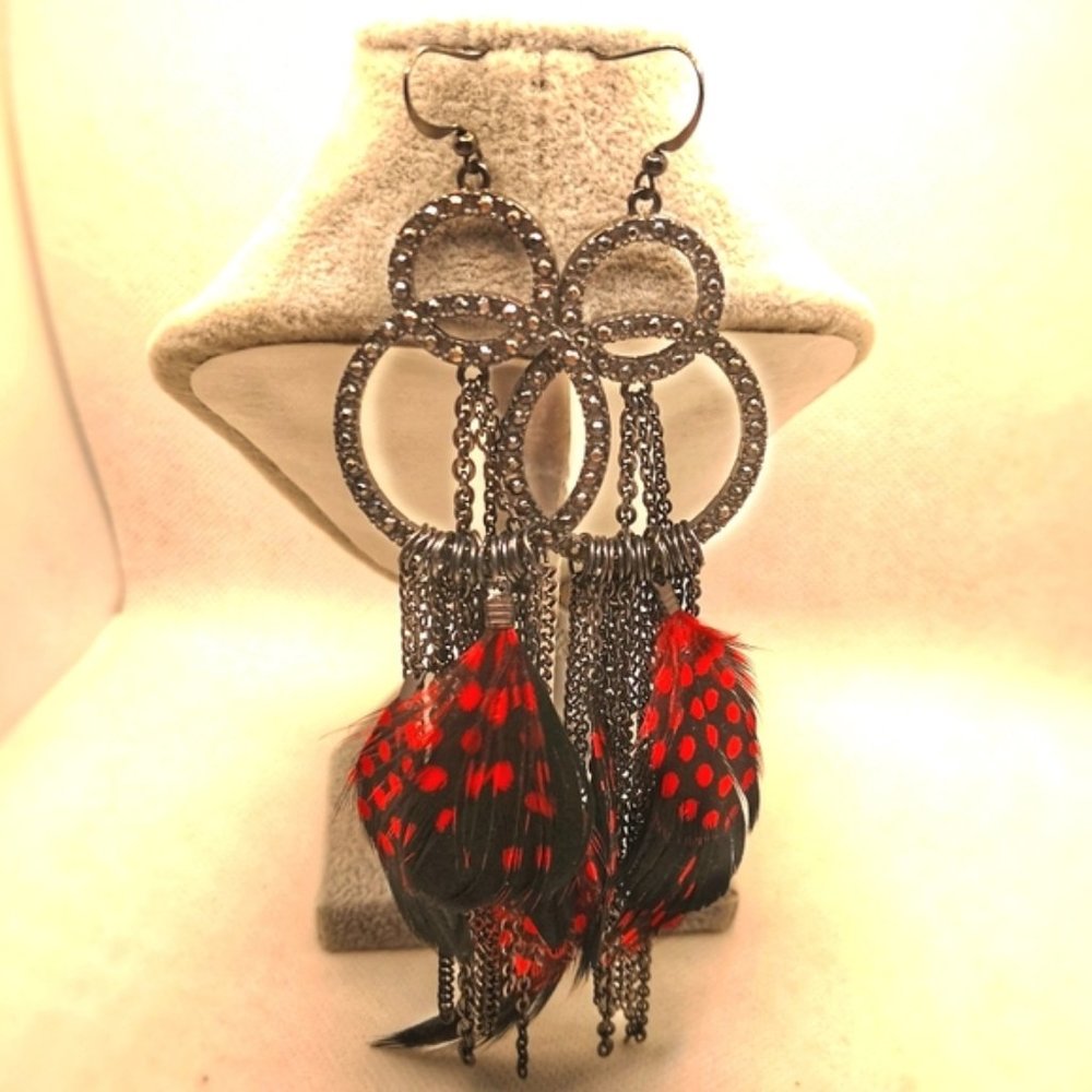 Feather and chain drop earrings